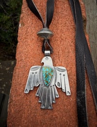 Image 2 of WL&A Handmade Old Style Ingot Gem Grade Webbed Kingman Thunderbird Pendant