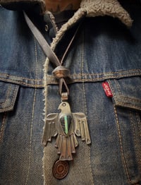 Image 1 of WL&A Handmade Old Style Ingot Black Jack Thunderbird Pendant w/ Walking Liberty Pearl Top