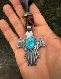 Image 4 of WL&A Handmade Old Style Ingot Blue White Water Thunderbird Pendant w/ Walking Liberty Pearl Top