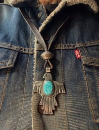 Image 1 of WL&A Handmade Old Style Ingot Blue White Water Thunderbird Pendant w/ Walking Liberty Pearl Top