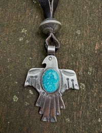 Image 3 of WL&A Handmade Old Style Ingot Blue White Water Thunderbird Pendant w/ Walking Liberty Pearl Top