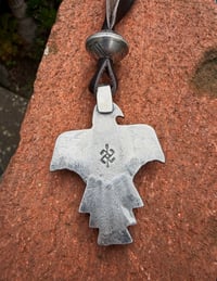 Image 5 of WL&A Handmade Old Style Ingot Blue White Water Thunderbird Pendant w/ Walking Liberty Pearl Top