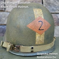 Image 1 of WWII M1 2nd ranger Battalion Helmet Schlueter Front Seam. Captain. 