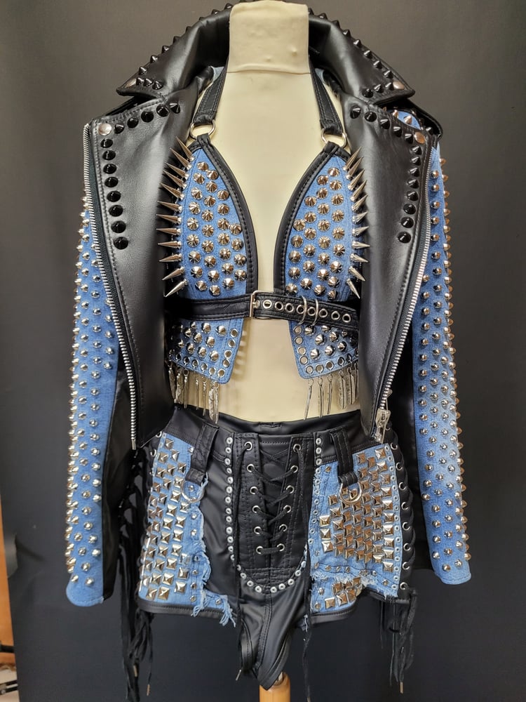 Image of DENIM AND LEATHER FRINGE JACKET