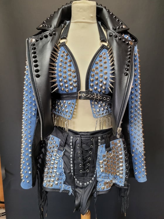 Image of DENIM AND LEATHER FRINGE JACKET