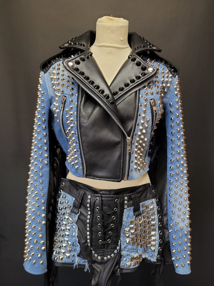 Image of DENIM AND LEATHER FRINGE JACKET
