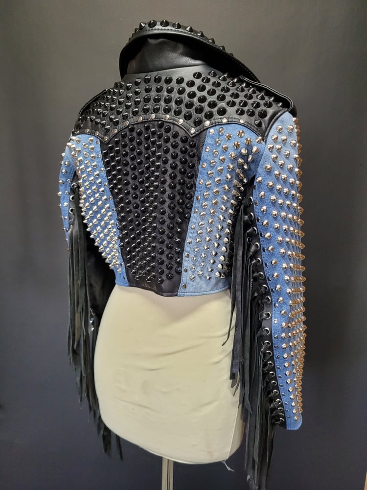Image of DENIM AND LEATHER FRINGE JACKET