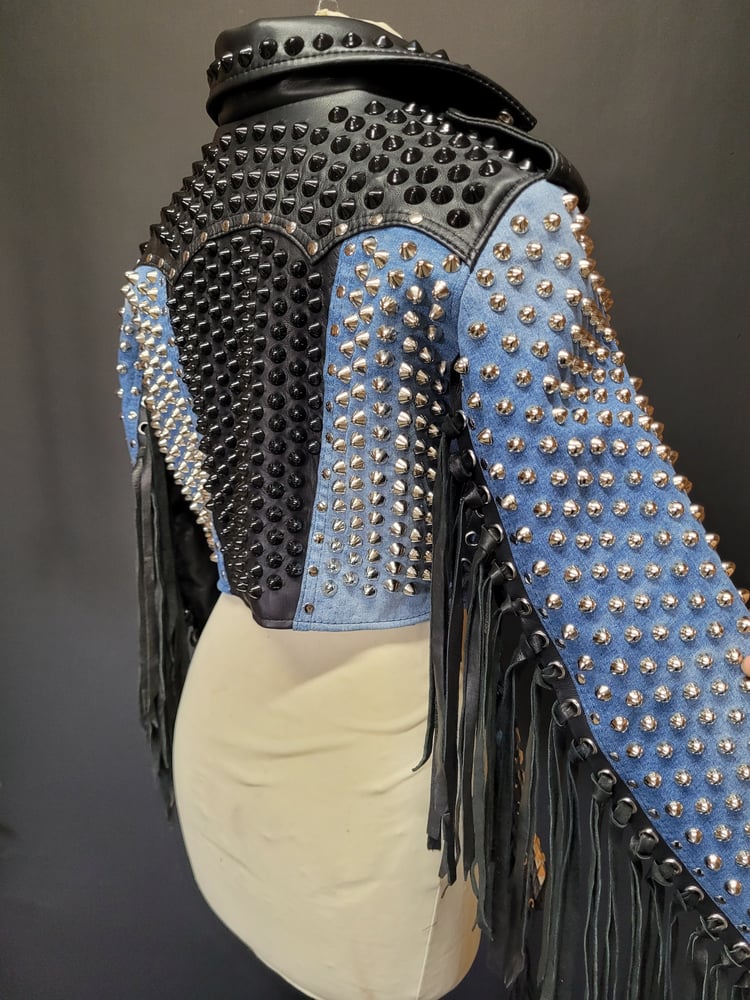 Image of DENIM AND LEATHER FRINGE JACKET