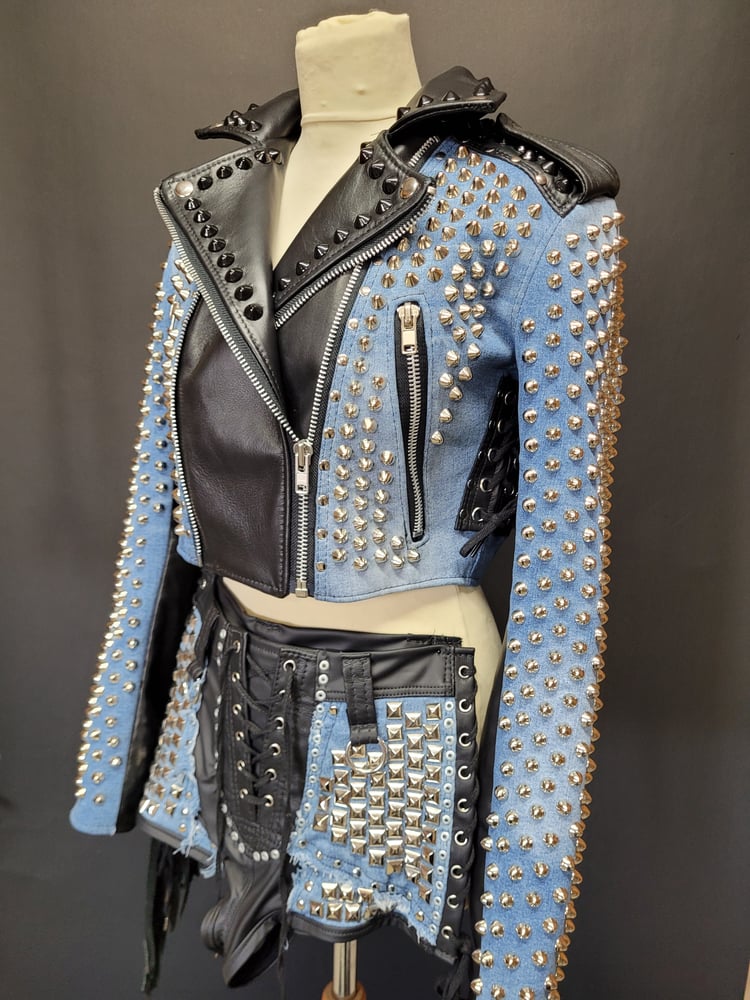 Image of DENIM AND LEATHER FRINGE JACKET