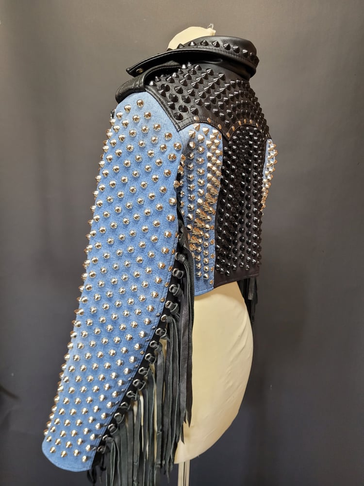 Image of DENIM AND LEATHER FRINGE JACKET