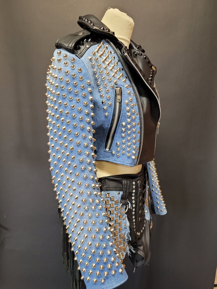 Image of DENIM AND LEATHER FRINGE JACKET