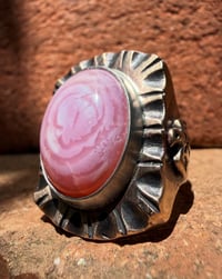 Image 1 of WL&A Old Style Aged Bronze & Sterling Silver Swirl Pink Opal Thunderbird Signet - Size 10