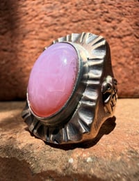 Image 3 of WL&A Old Style Aged Bronze & Sterling Silver Pink Opal Thunderbird Signet...