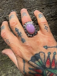 Image 2 of WL&A Old Style Aged Bronze & Sterling Silver Pink Opal Thunderbird Signet...