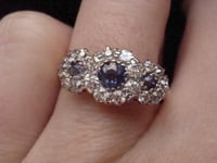 Image 6 of STUNNING QUALITY EDWARDIAN  18CT SAPPHIRE DIAMOND TRIPLE CLUSTER RING