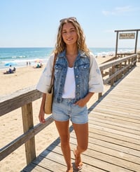 Image 1 of Repurposed Patchwork Gap Denim Jacket with Vintage Sleeves
