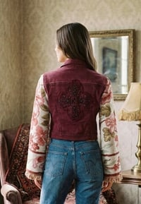 Image 2 of Repurposed Miss Me Denim Jacket with Bohemian Floral Tapestry