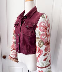 Image 4 of Repurposed Miss Me Denim Jacket with Bohemian Floral Tapestry