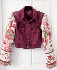 Image 3 of Repurposed Miss Me Denim Jacket with Bohemian Floral Tapestry