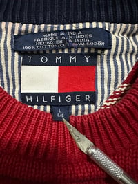 Image 4 of Tommy Hilfiger vintage 90s lion crest logo striped red crewneck sweater 