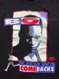Image 2 of Nike Bo Jackson knows Come Backs Vintage Single Stitch black T Shirt RARE
