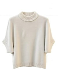 Image 3 of Fine Knit Sweater with High Neck and Short Sleeves
