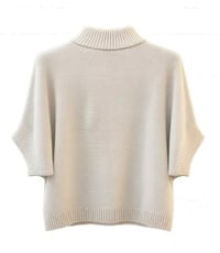 Image 4 of Fine Knit Sweater with High Neck and Short Sleeves