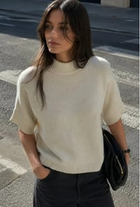 Image 2 of Fine Knit Sweater with High Neck and Short Sleeves