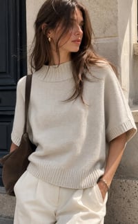 Image 1 of Knot Sweater with Short Sleeves and High Collar-Ivory