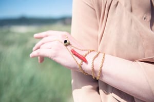 Image of Slave Bracelet-- Coral and Black Bi-cone Bead