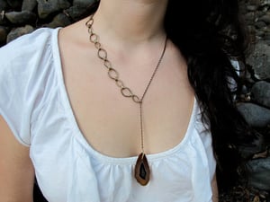 Image of Agate Slice Necklace - Brown - Antique Chain