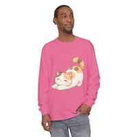 Image 10 of Calico Cat Stretch Long Sleeve Tee — Cute Stretching Kitty Graphic
