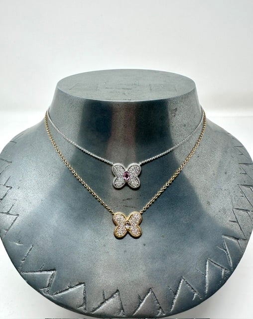14 kt and Diamond Butterfly Necklaces - Image 1 of 3