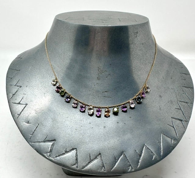 18 kt YG Necklaces with Multi Colored Sapphires or Tanzanite - Image 1 of 4