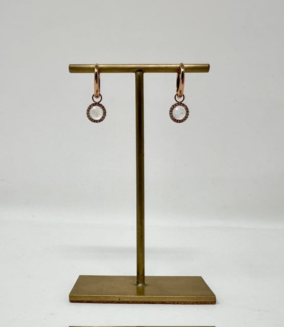  14 kt Rose Gold Moonstone and Diamond Earrings - Image 1 of 2