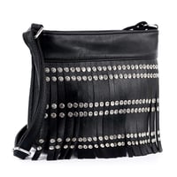 Image 1 of "Sparkling" Black Stud Fringe Crossbody Purse