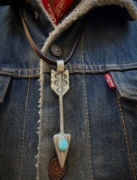 Image 1 of WL&A Handmade Large Old Style Sterling Carico Lake Arrow Pendant 4" - Real Leather 26" (style 1)