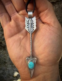 Image 2 of WL&A Handmade Large Old Style Sterling Carico Lake Arrow Pendant 4" - Real Leather 26" (style 2)