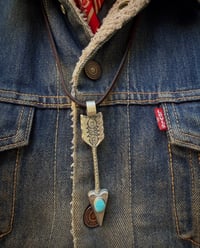 Image 1 of WL&A Handmade Large Old Style Sterling Carico Lake Arrow Pendant 4" - Real Leather 26" (style 2)