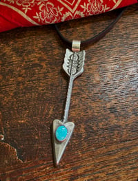 Image 3 of WL&A Handmade Large Old Style Sterling Carico Lake Arrow Pendant 4" - Real Leather 26" (style 2)