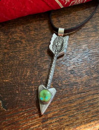 Image 3 of WL&A Handmade Large Old Style Sterling Sierra Bella Arrow Pendant 4" - Real Leather 26" (style 1)