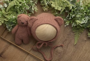 Image of Newborn Bear Bonnet and Teddy Set
