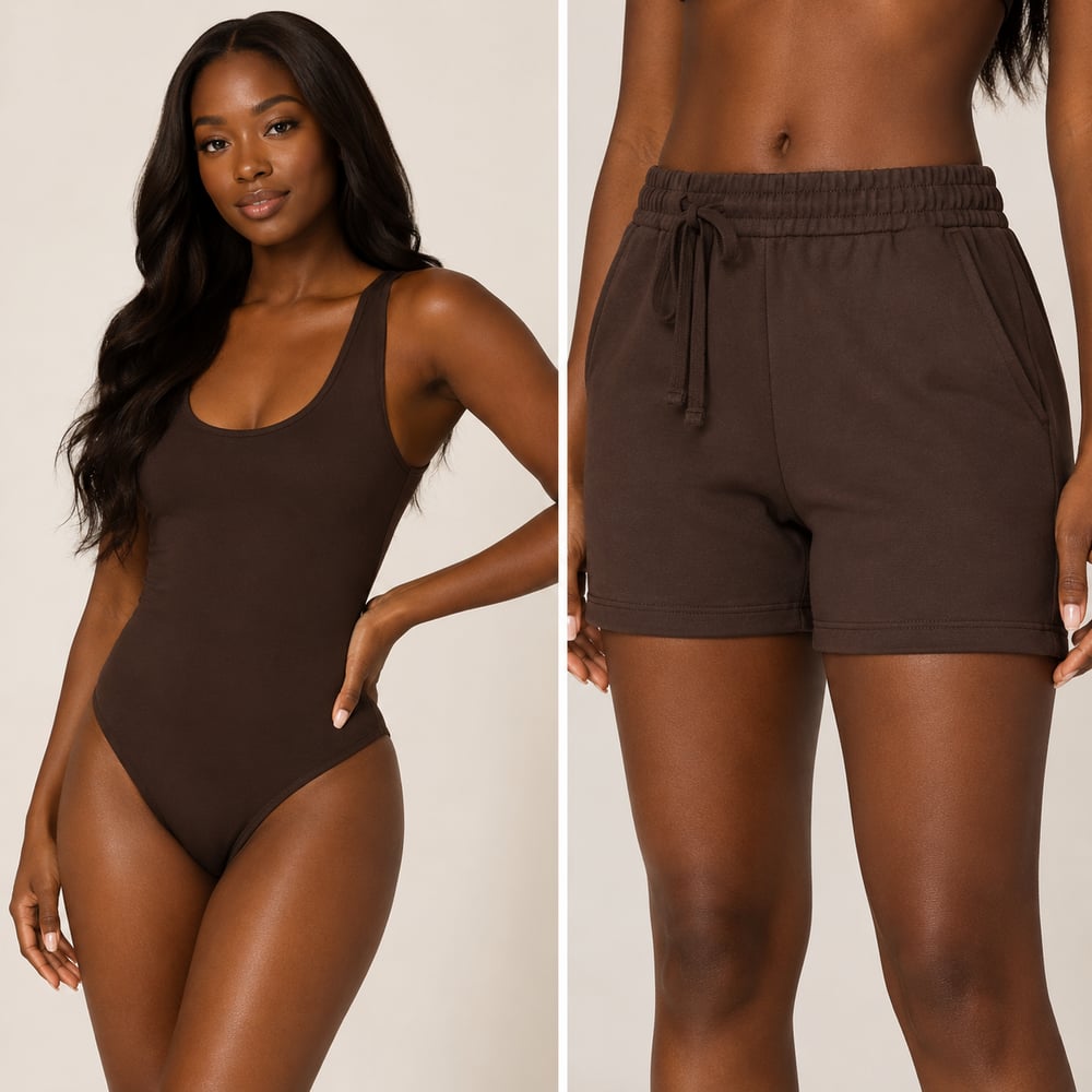 Image of Jogger Shorts & Bodysuit Set (brown) 