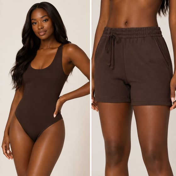 Image of Jogger Shorts & Bodysuit Set (brown) 