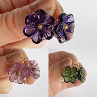 Image 1 of Flower Earrings - Sage Green, Purple, Amethyst