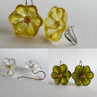 Image 1 of Flower Earrings - Khaki Green, Lemon yellow, Clear