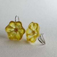 Image 3 of Flower Earrings - Khaki Green, Lemon yellow, Clear