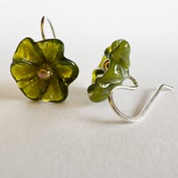 Image 5 of Flower Earrings - Khaki Green, Lemon yellow, Clear