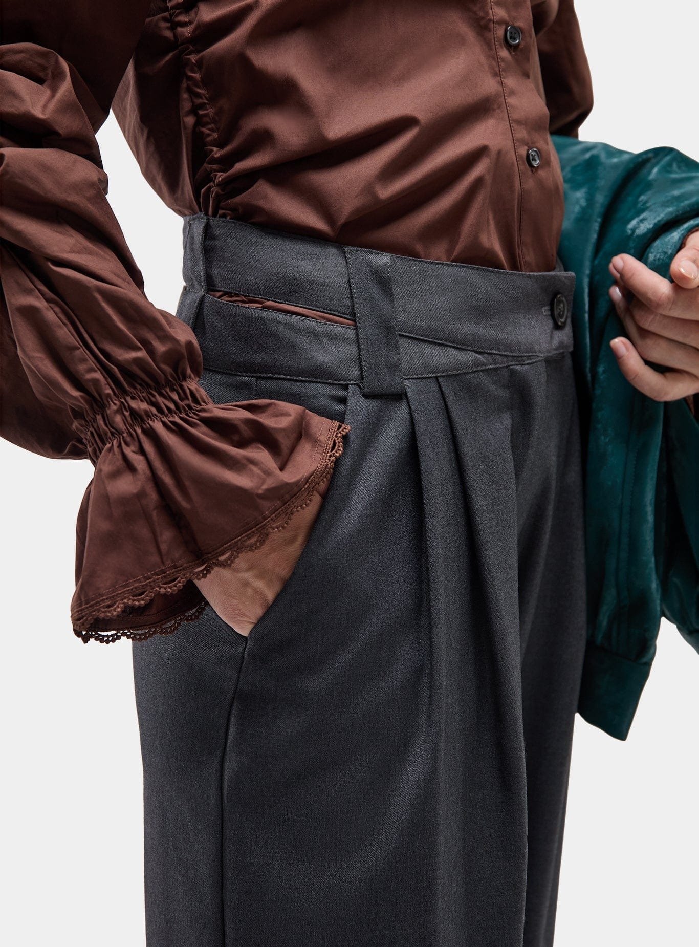 Image of LAAGAM SMITH GREY TAILORED PANTS