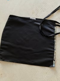 Image 1 of Apron skirt black satin with mother of pearl buttons 